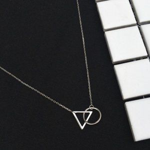 NEW 925 Sterling Silver Circle Triangle Necklace